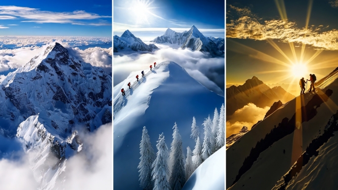 攀登雪山登山励志胜利成功奋斗登顶团队合作