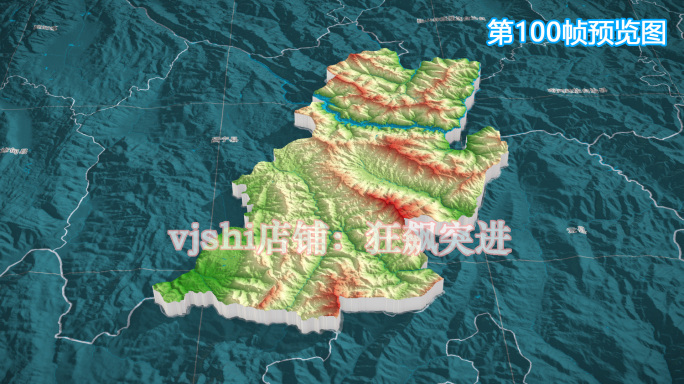 凤庆县地图三维立体地形山脉河流暗色写实