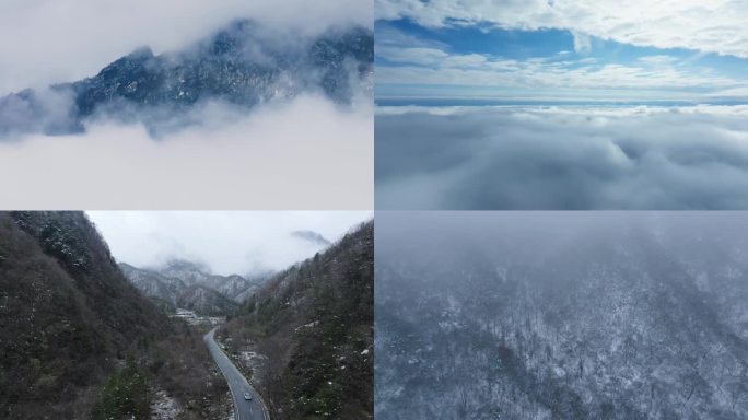 航拍深山雪山云雾缭绕