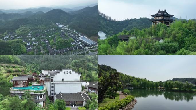 青山绿水，江南小镇，白墙黑，复古建筑