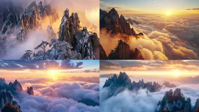 黄山风光航拍延时云海4K