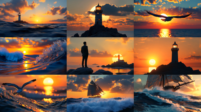 海上灯塔乘风破浪指引方向成功未来希望曙光