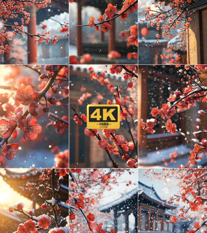 4k竖屏国风傲雪红梅合集