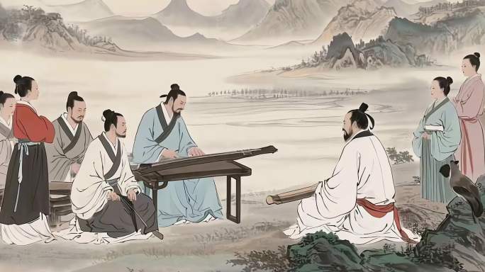 古代文人雅士茶会听琴