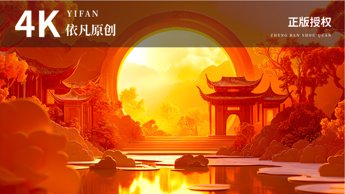 中国春节剪纸新年喜庆动画舞台背景