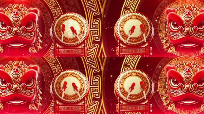 新年喜庆鼓舞背景 中国风舞狮背景