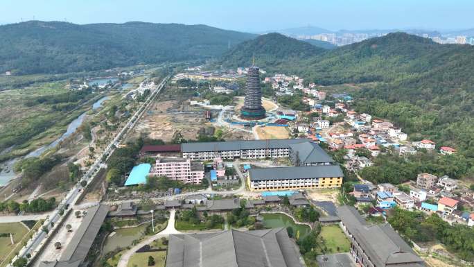航拍广东省韶关市曲江区南华禅寺万佛宝塔