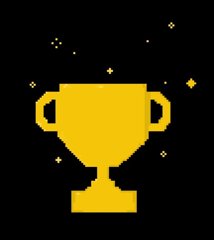 黑色背景上的像素金色奖杯动画的竖屏视频