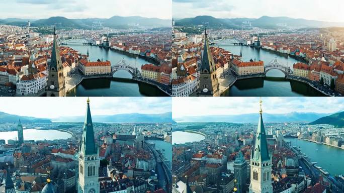 苏黎世鸟瞰图航拍
