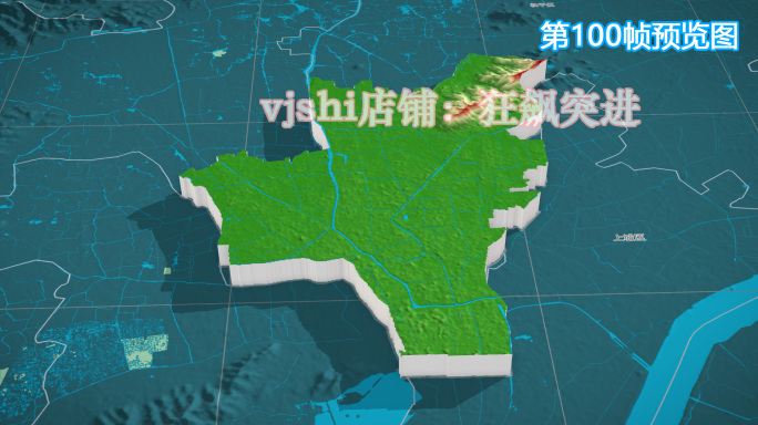 拱墅区地图三维立体地形山脉河流暗色写实