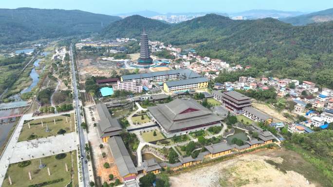 航拍广东省韶关市曲江区南华禅寺万佛宝塔