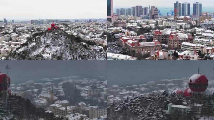 青岛老城区信号山 下雪素材