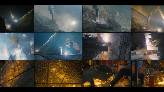 电焊火花焊接切割打桩机破碎锤隧道施工工地