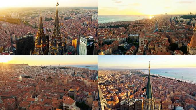 巴塞罗那城市景观空中全景