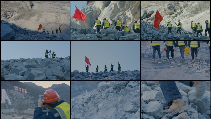 120帧基建党员先锋队扛红旗跋山涉水前行