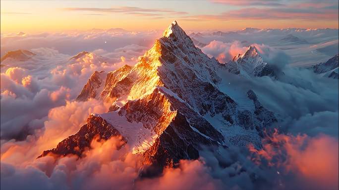 唯美雪山航拍日照金山雪山延时ai素材