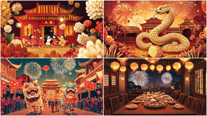 中国春节剪纸喜庆动画背景蛇年动画背景