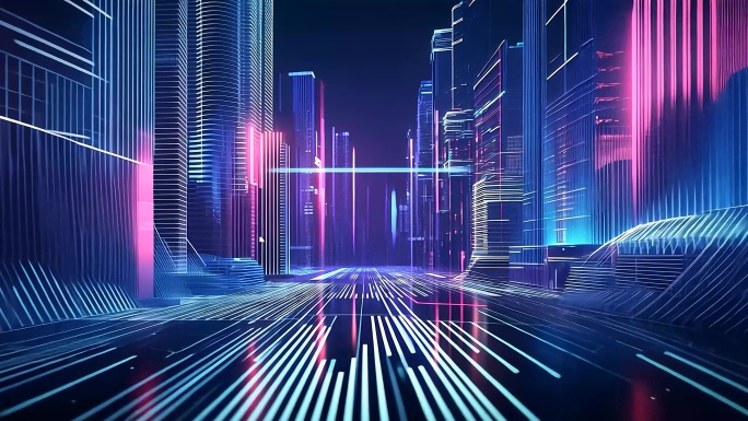 8K穿梭城市科技城市虚拟城市元宇宙背景