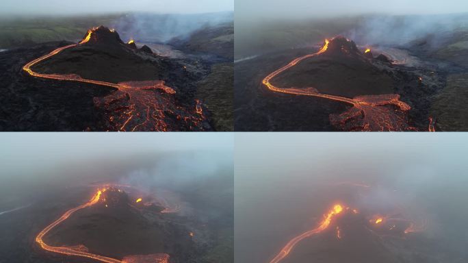 冰岛火山爆发航拍