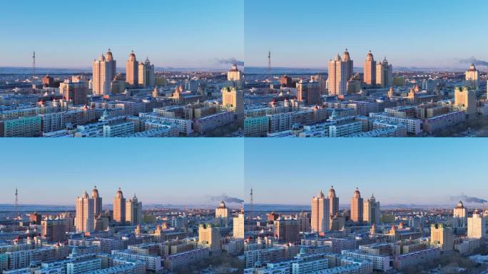 航拍口岸城市满洲里冬景