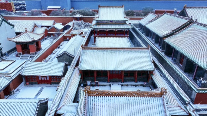 故宫红墙古代宫殿大雪暴雪初雪航拍俯拍平移