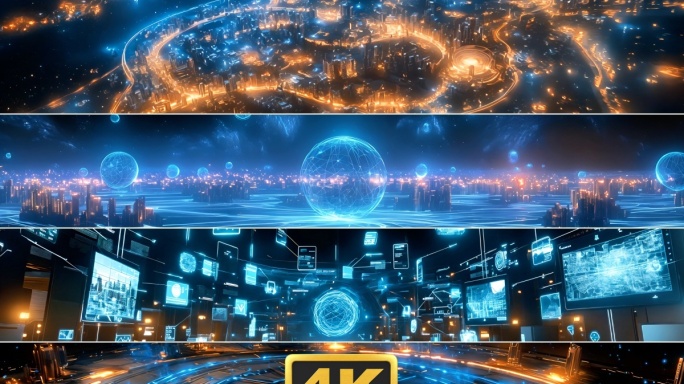 4k宽屏全息科技线条电路物联网