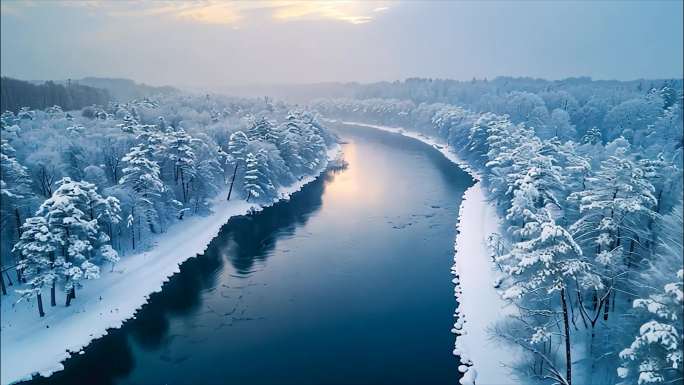 冬天冬季大雪雪景航拍寒冷唯美雾凇冬至大寒