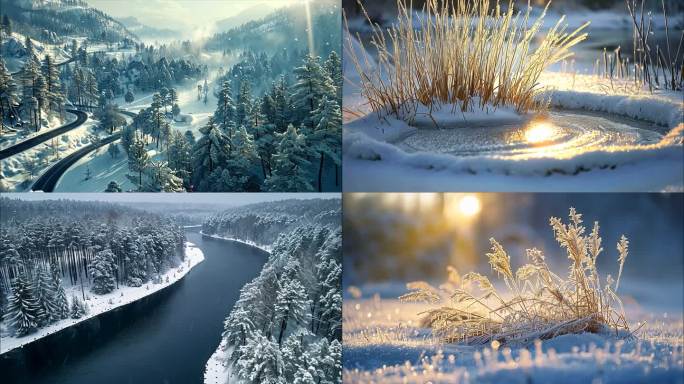 冬天冬季大雪雪景航拍寒冷唯美雾凇冬至大寒
