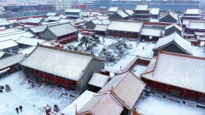 故宫红墙古代宫殿大雪暴雪初雪航拍全景俯拍