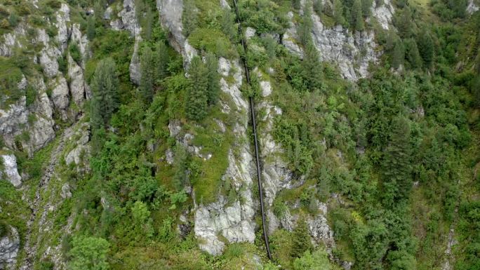 空中向上拍摄的绿色树木在宁静的岩层-法国阿尔卑斯山，法国