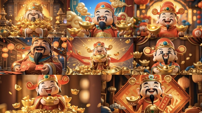 4K 财神爷金元宝拜年祝福合集定制