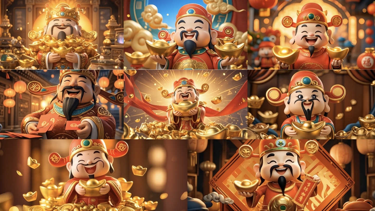 4K 财神爷金元宝拜年祝福合集定制