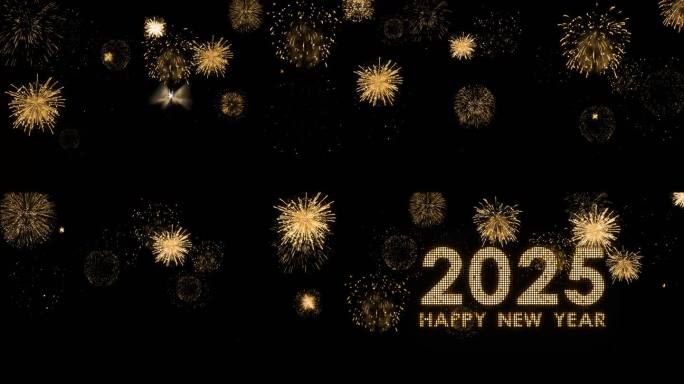4K金色霓虹灯60秒跨年倒数视频2025