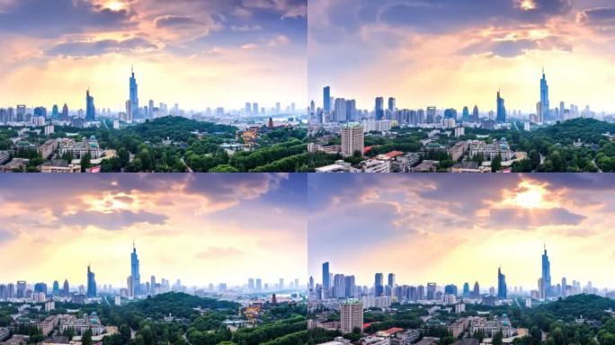 南京天际线_夕阳余晖_金光普照_彩云飘动
