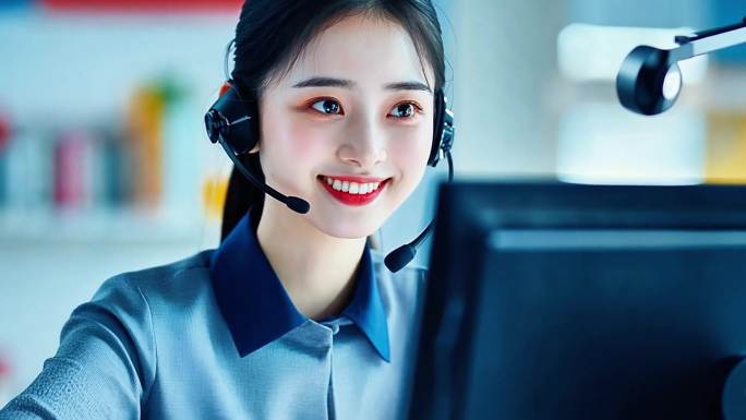 美丽的电话客服美女客服正在打电话特写