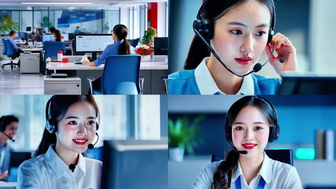 美丽的电话客服美女客服正在打电话特写