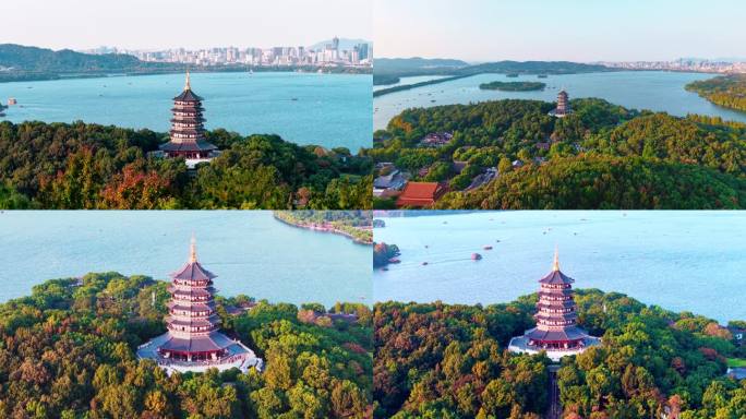 杭州西湖冬景雷峰塔航拍全景
