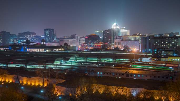 北京站铁路运输夜景延时