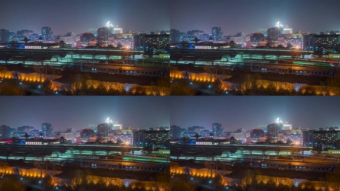 北京站铁路运输夜景延时