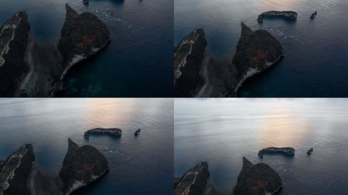 空中盘旋:岛屿在深蓝色的海洋，明亮的白色云地平线-努沙佩尼达，巴厘岛