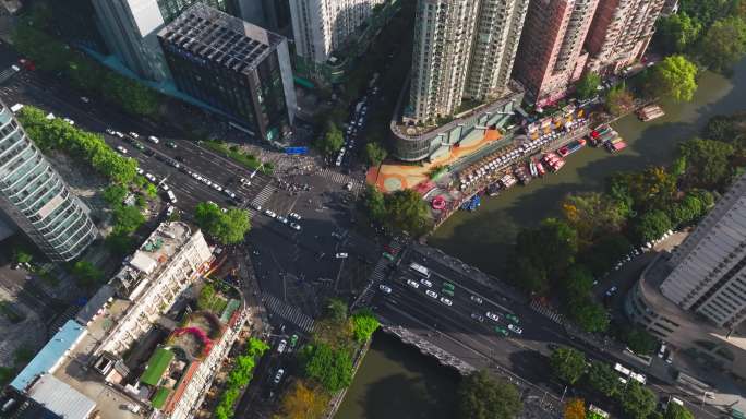 蓝天下的成都城市航拍风景东门大桥市中心