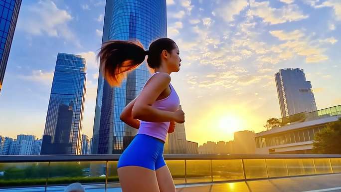 奔跑在城市中的女人