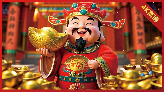 财神过年恭喜发财迎财神金元宝