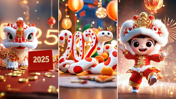 春节新年新春金蛇年拜年2025竖屏