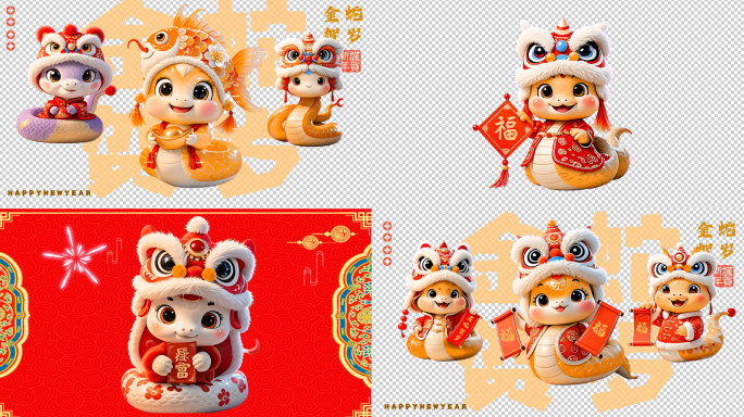 2025蛇年新年元素吉祥物循环mov动画