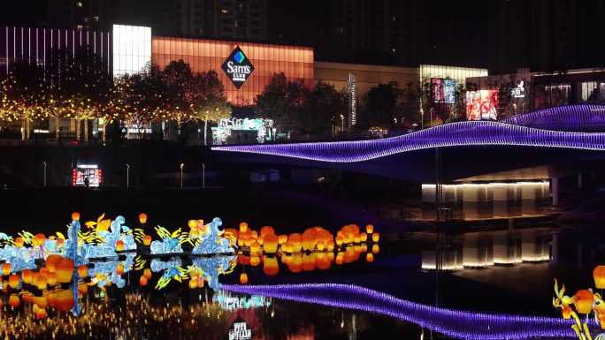 重庆两江新区礼嘉龙湖天街龙塘湖灯会夜景