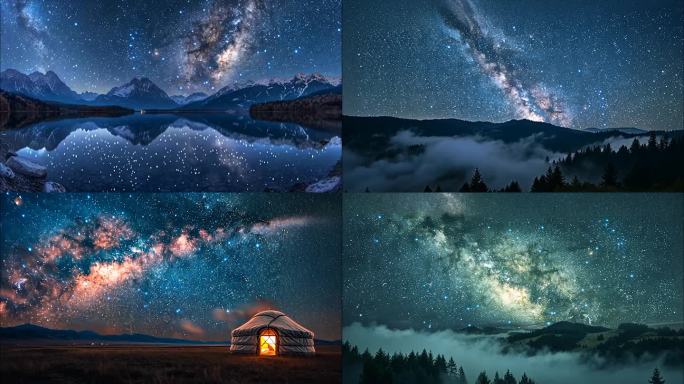 星云星空延时银河星轨北极光流星雨ai素材