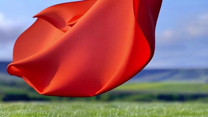 红色丝绸红色面料布料在空中飘动