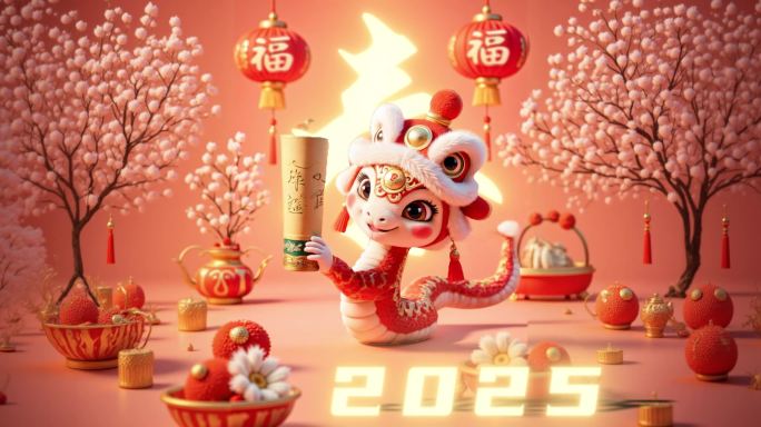 AE模板-卡通动画蛇年吉祥物拜年视频