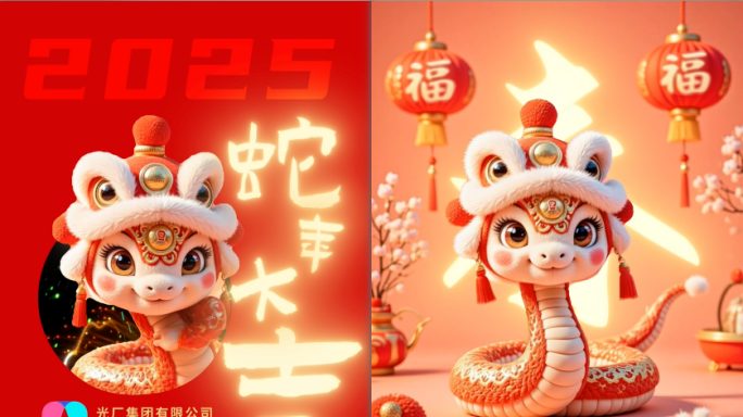 AE模板-卡通动画蛇年吉祥物拜年视频